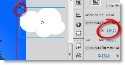 Posición de la nube fuera del escenario